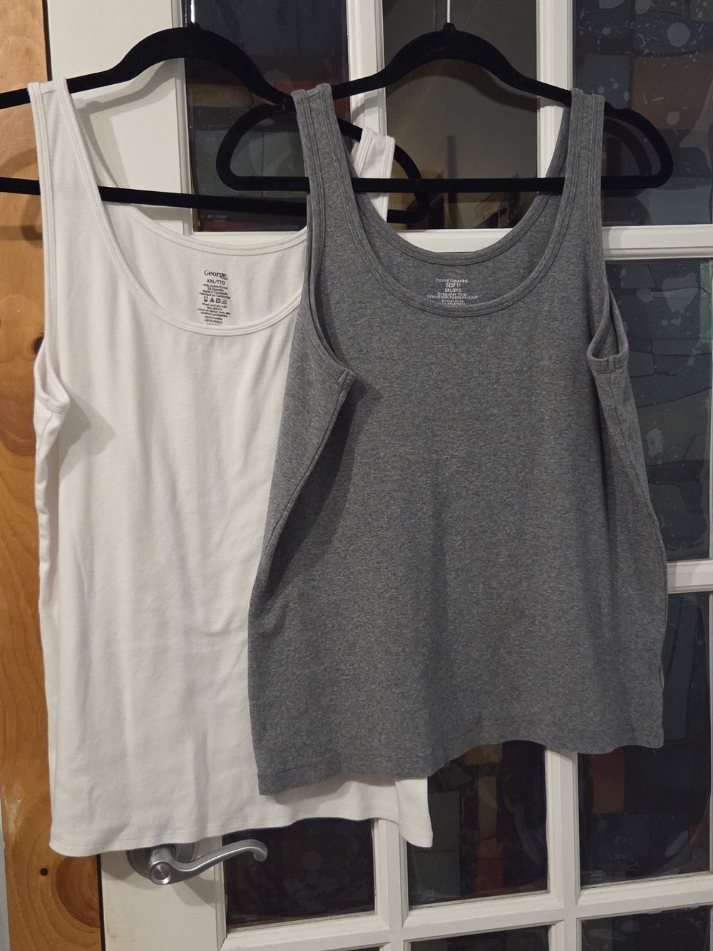 Denver Hayes Gray 2X and George White XXL Scoop Neck Tank Tops - Duo